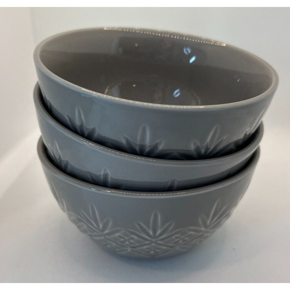 3 Godinger Dublin bowls cereal Embossed Criss Cross new pattern gray 2447